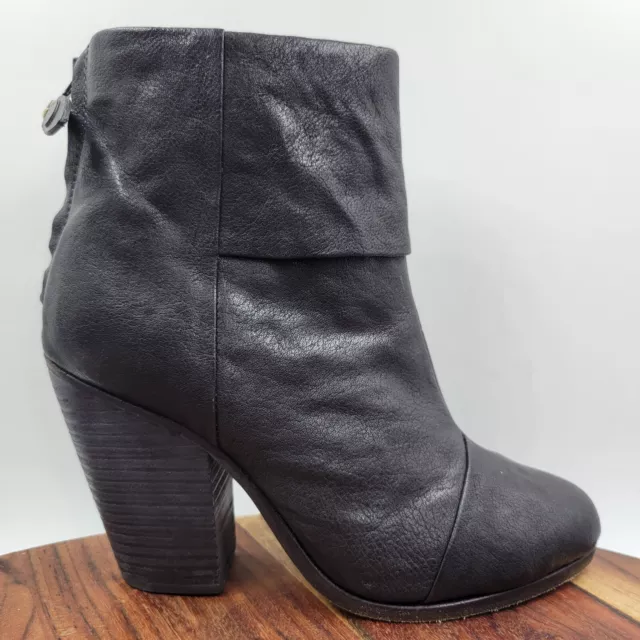 Rag Bone Newbury Boots Women's 37 / 7 Black Leather Chunky Block Heel Zip Bootie