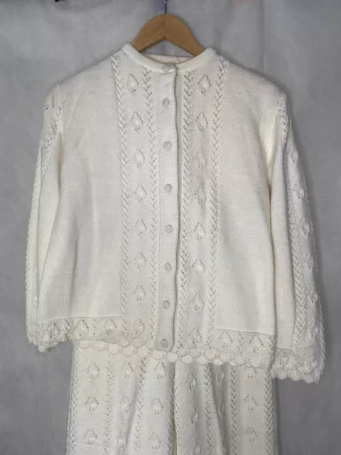 Vintage 60s 70s It’s Pure Gold Womens Knitted Is At Suit 2 Piece White W27” 2