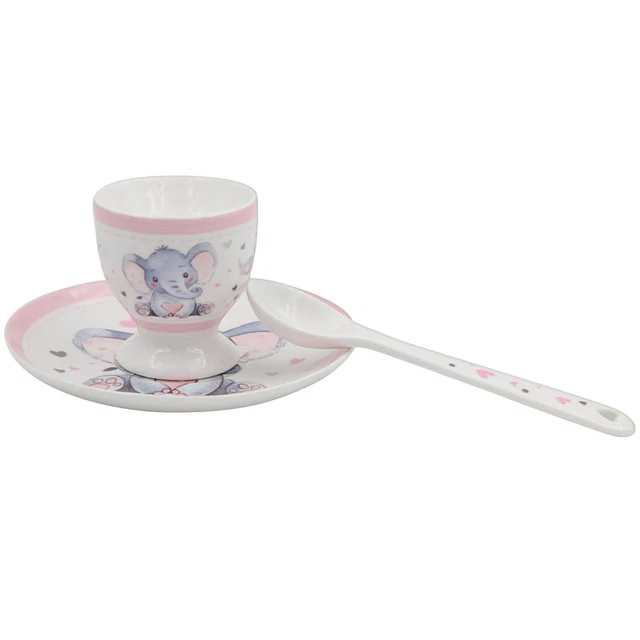Bird and Ellie Baby Ceramic Egg Cup and Spoon Gift Set - Girl