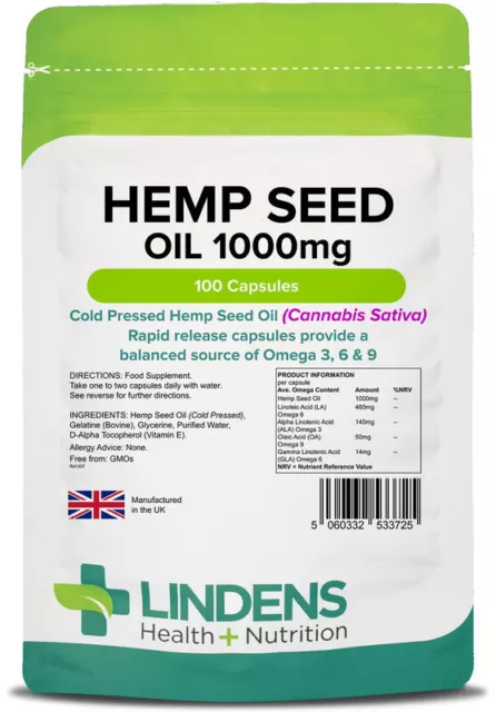 Lindens Hanfsamenöl 1000 mg 100 Kapseln Omega 3 6 Hanfsamen