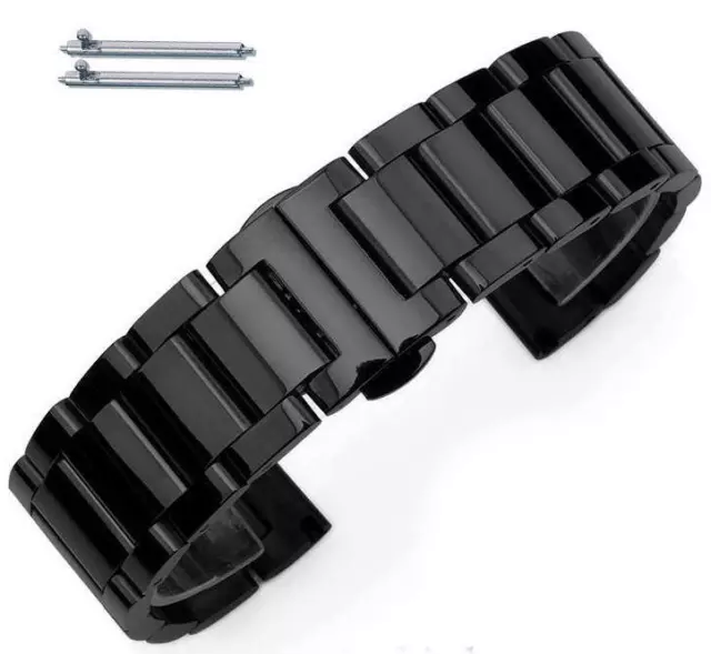 Black PVD Steel Bracelet Replacement Watch Band Strap Push Butterfly Clasp #5011