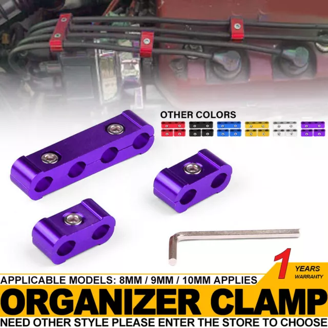 3x Purple Aluminum Engine Spark Plug Wire Separator Divider Organizer Clamp Kit