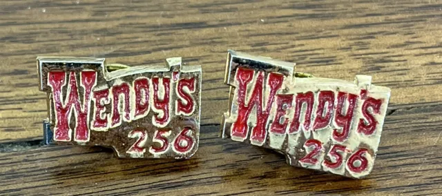 2 Vintage Wendy's 256 Employee Lapel Hat Pin Fast Good Restaurant Collectible