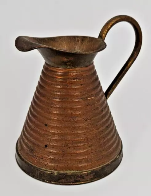 Vintage English Small Copper Pitcher~Brass Handle~Beehive~Plants~Aesthetic~4.75"