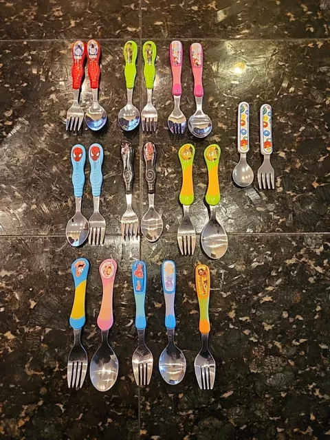 Mixed Lot of Used 19 Baby Spoons Forks Plastic Metal Melissa & Doug, Zak, Etc.