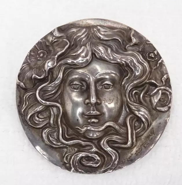 Antique Unger Brothers Sterling Art Nouveau Woman Brooch