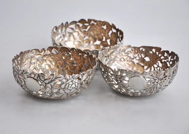 Lot 3 Antique Chinese Export Silver Chrysanthemum Bowl Kk China 1900