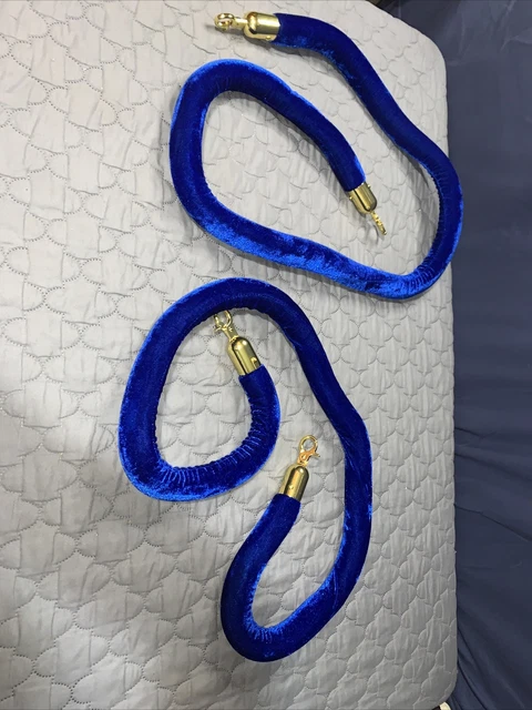 Blue Velvet Rope Crowd Control Stanchion Post Queue Line Barrier 2PC Premium