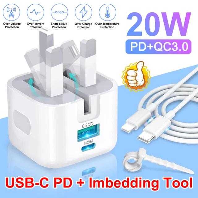 For iPhone 14 13 12 11 Pro XR XS Fast Charging 20W USB-C PD Plug Charger Cable