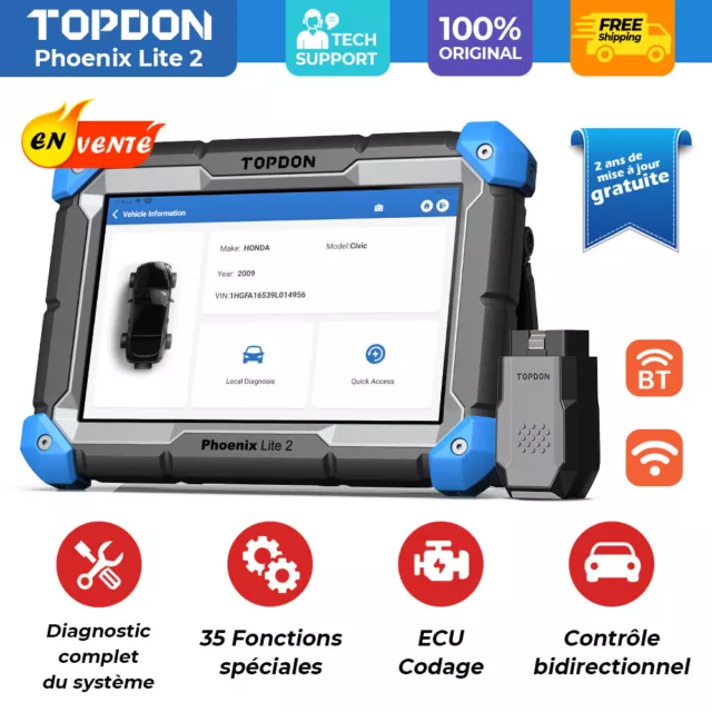 TOPDON Phoenix Lite2 Voiture Appareil de diagnostic OBD2 Scanner ECU Coding