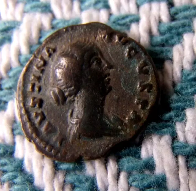 Roman bronze denarius Faustina II