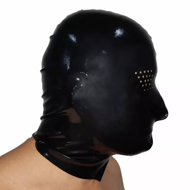 Nuovissima maschera con cappuccio in gomma in lattice nero aperto (taglia unica)