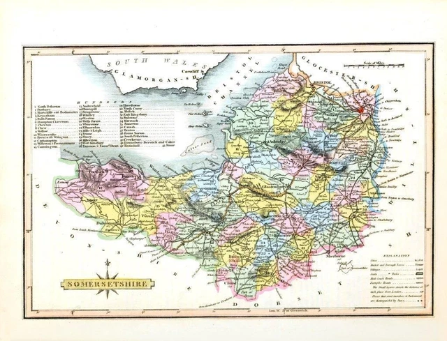 Ancient Antique County Map Somerset Travel Print Poster Wall Art Picture A3 A4