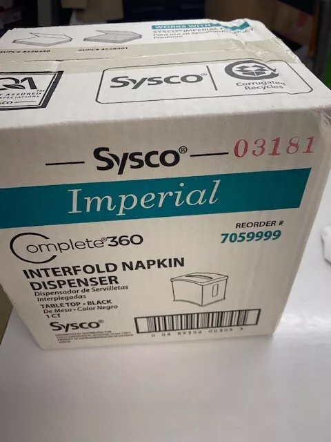 Sysco Napkin Dispenser Imperial Interfold -New In Box-Table Top-Black-7059999