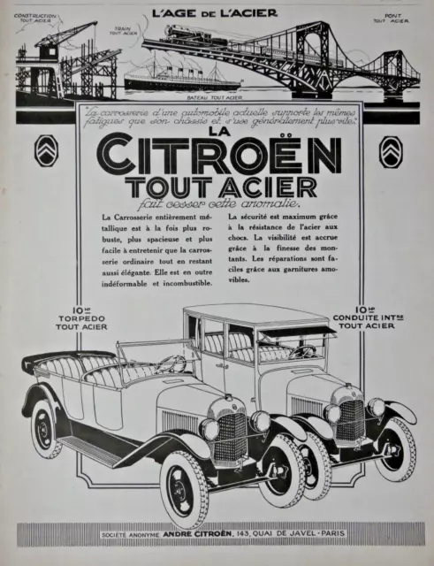 1925 La Citroen All Metal 10 Hp Torpedo Press Advertisement