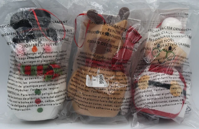 Lot of 3 Avon Recordable Character Ornaments 2013 Reindeer, Mrs. Claus & Snowman