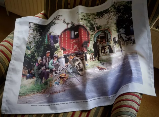 Romany Gypsy Teatowel, Appleby Horse Fair, bow top caravan, gypsy waggon.