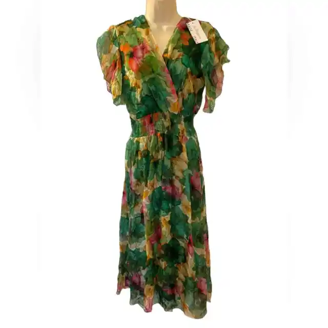 LE RAGAZZE Made In Italy Italian Green Floral Silk Blend Dress SZ M NWT