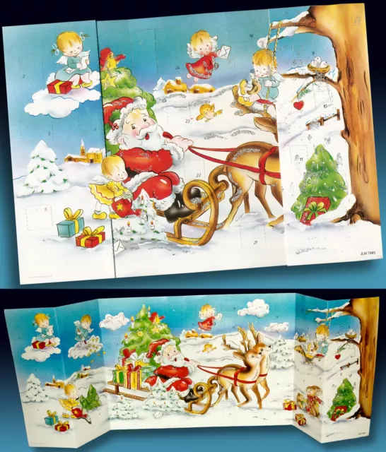 Age Advent Calendar Santa Claus Reindeer Sleigh Engelchen Jlm West Germany 70er
