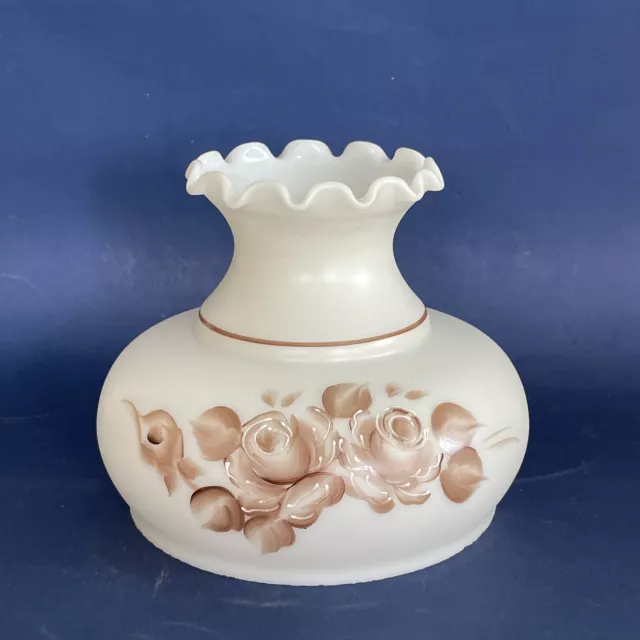 Vintage GWTW 7” Fitter Hand Painted Roses Oil Or Electric Glass Lamp Shade