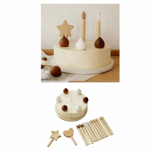 Jouet Gâteau D'anniversaire En Bois Hooga – Avec Bougies Et Fraise Amovibles, Pour Jeux D'imitation – Rose