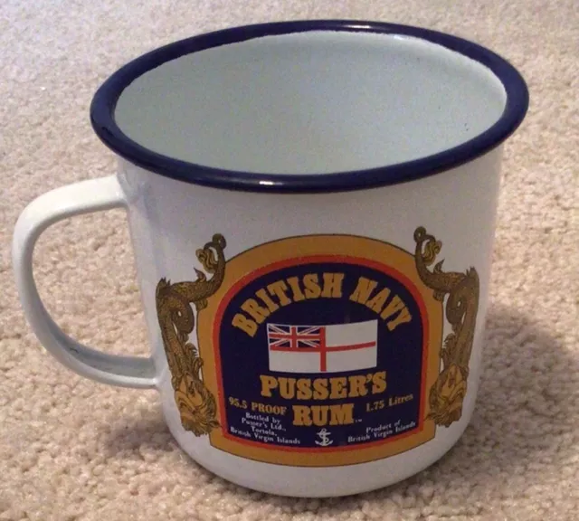 Pusser's Rum WELL LOVED Enameled Metal Mug Cup British Royal Navy Toasts Tortola