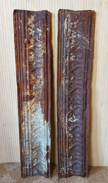 Fab Antique Victorian American Tin Tile Cornice Rusty Architectural Salvage