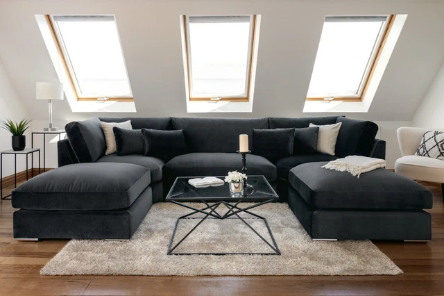 U Shape - Corner - Sofa- Slate - Plush Fabric -  Honeypot Furniture - Belgravia