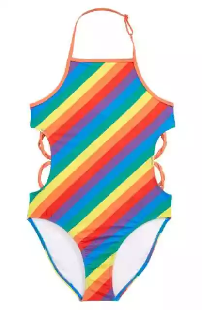 TREASURE & BOND girls rainbow Cutout One-Piece Swimsuit 59$ size 16 multi color