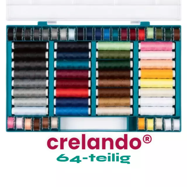 crelando Nähgarn-Sortiment-Set 64-teilig Syngarn 100% Polyester Nähmaschinengarn