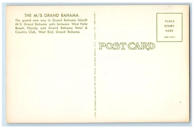 c1960 M/S Grand Bahama Country Club Hotel End West Palm Beach Florida Postcard 2