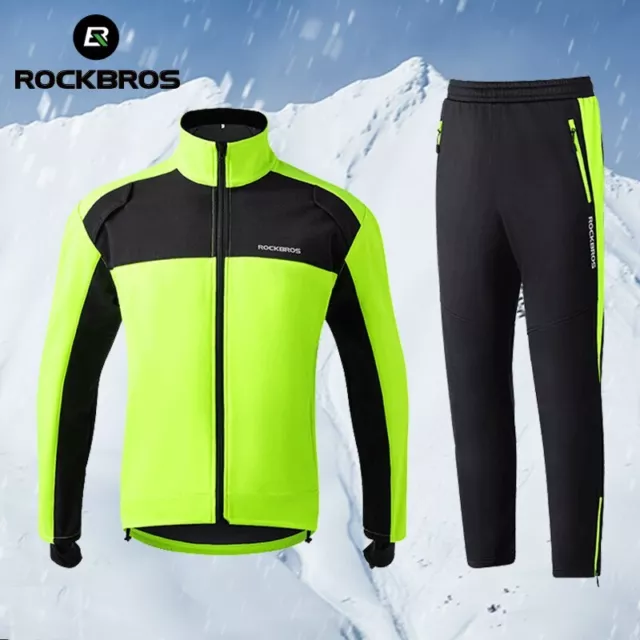 ROCKBROS Cycling Jacket Pant Set Winter Fleece Windproof Sport Jersey Sportswear