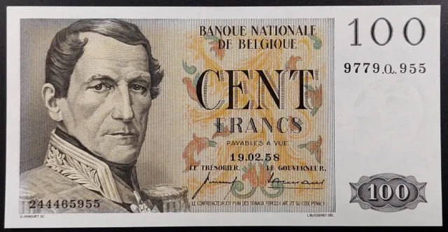 1958 100 Francs paper note from Belgium! Uncirculated!
