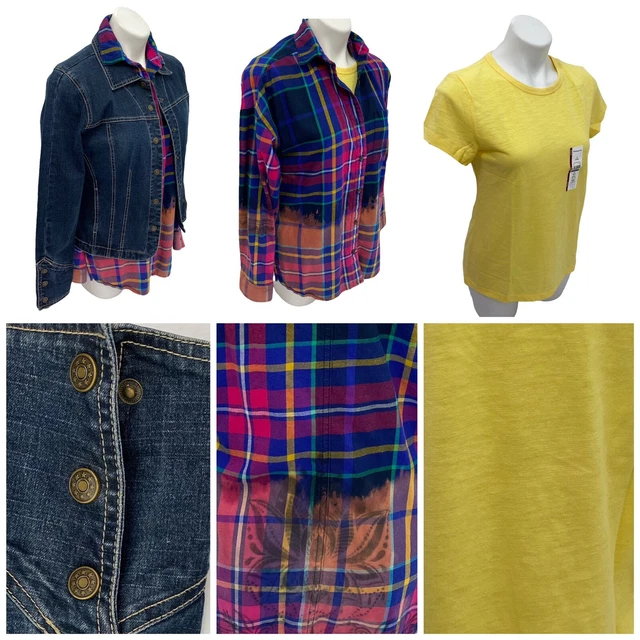 Old Navy Womens Upcycled Plaid Button Up Size Small Boho Lotus Bleach Ombre Coat
