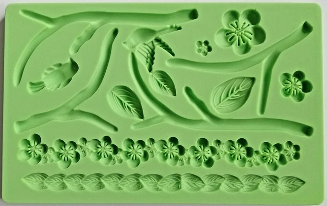 Hojas Fondant Azúcar Pasta Goma Estera Molde Molde Rama Flor Pájaro Decoración Pastel