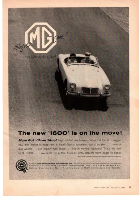 1960 MG MGA 1600 Sport Roadster Convertible British Motor Corporation Print Ad