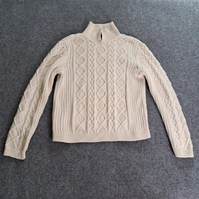 Chaps Womens Sweater Size Large White Turtle Neck Cable Knit Cotton Long Sleeve