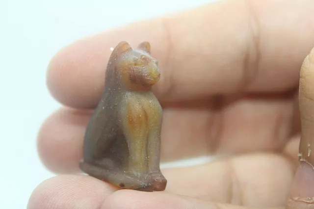 Rare Ancient Egyptian Antique New Kingdom Bastet Cat Agate Amulet