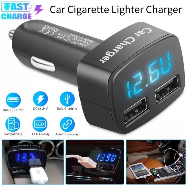 Dual /3 USB Ports 3.1A Car Cigarette Lighter Charger 1224V Digital LED Voltmeter