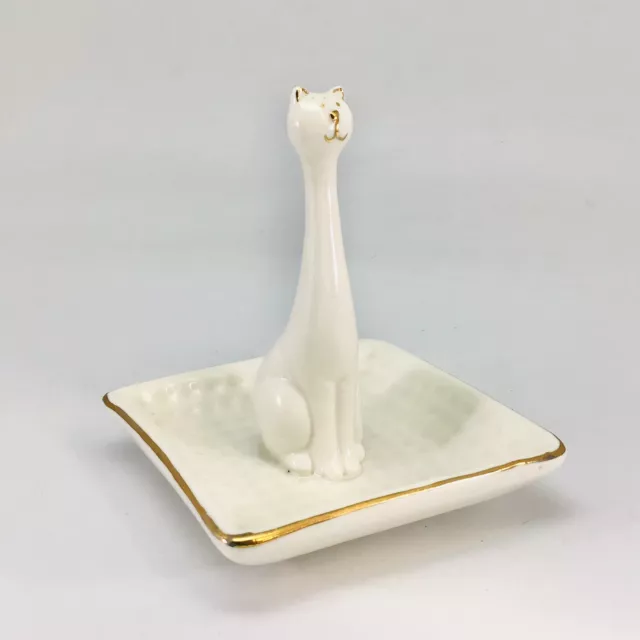 Kitty Cat Ring Holder Jewelry Dish Vanity Bathroom Kitchen Trinket Tray White