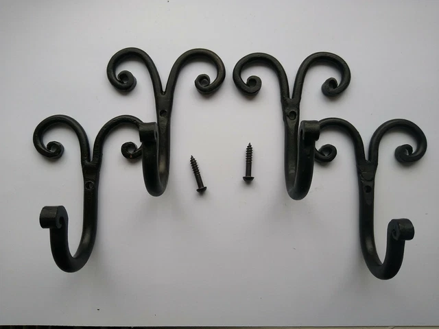 Four Hand Forged Curtain Tie Backs, Coat Hooks, Pan Hooks
