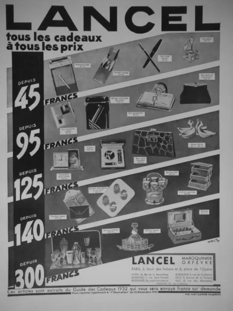 Publicité De Presse 1931 Lancel Tous Les Cadeaux A Tous Les Prix - Advertising