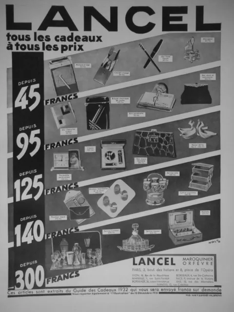 Publicité De Presse 1931 Lancel Tous Les Cadeaux A Tous Les Prix - Advertising