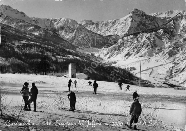 Cartolina Bardonecchia Seggiovia del Jafferau campi di sci sciatori 1963