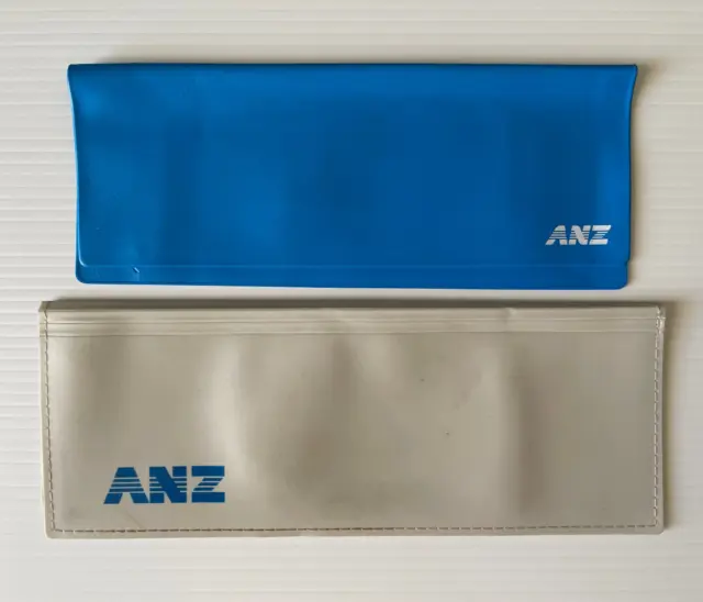 Vintage ANZ Bank Cheque Deposit Book Covers x 2 Blue Grey