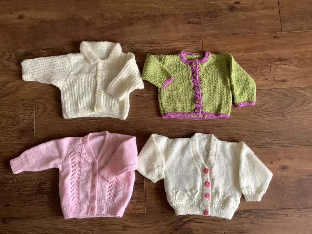 Hand Knitted Baby Girls Cardigans Mixed Bundle-approx 6-9 Months X 4(some New)