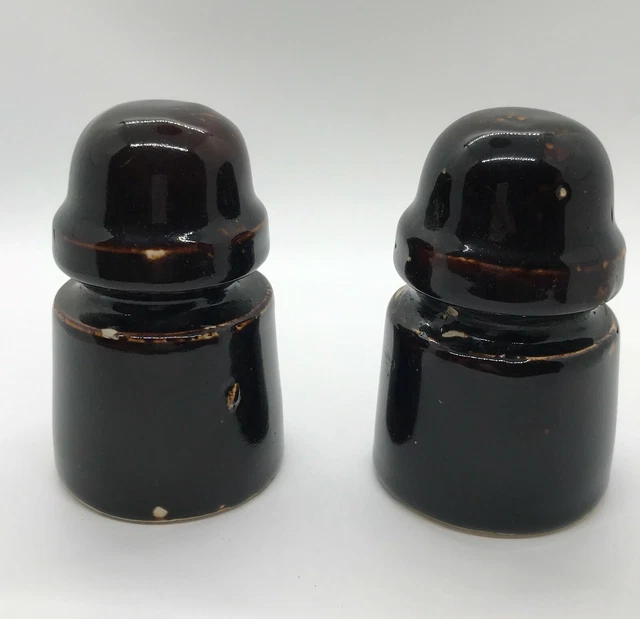 Insulator, Pair, Brown, Porcelain Ceramic Pottery, Vintage