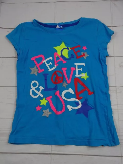 Girls Blue Short Sleeve Peace Shirt Size M 7-8 - A2302