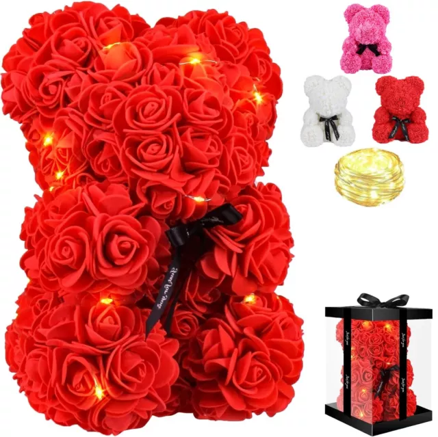 40cm Foam Rose Bear Flower Teddy Doll with LED Light Lover Gift Birthday Wedding