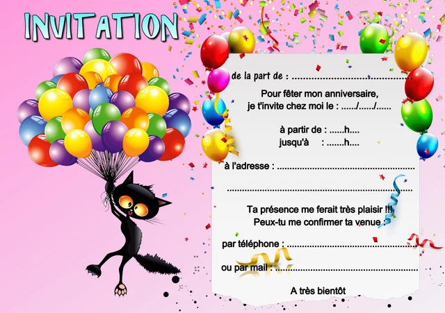Cartes D’invitation Anniversaire – Lot De 5 à 14 Cartes – Référence 352 – Neuf – Origine France